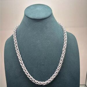 Solid 925 Silver Mens Wheat Chain Iced Out CZ - 20in/8mm